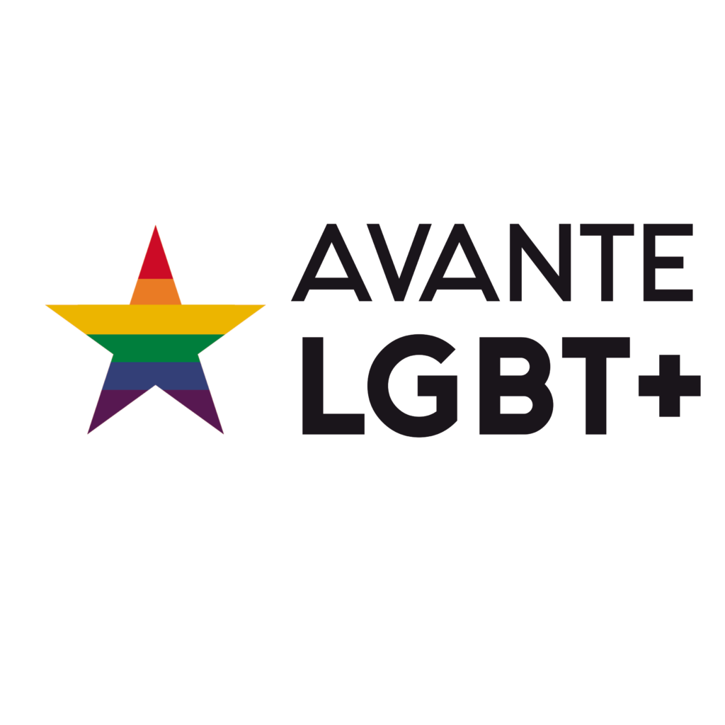 Logo de Avante LGBT+ cunha estrela de cinco puntas e a bandeira do orgullo dentro